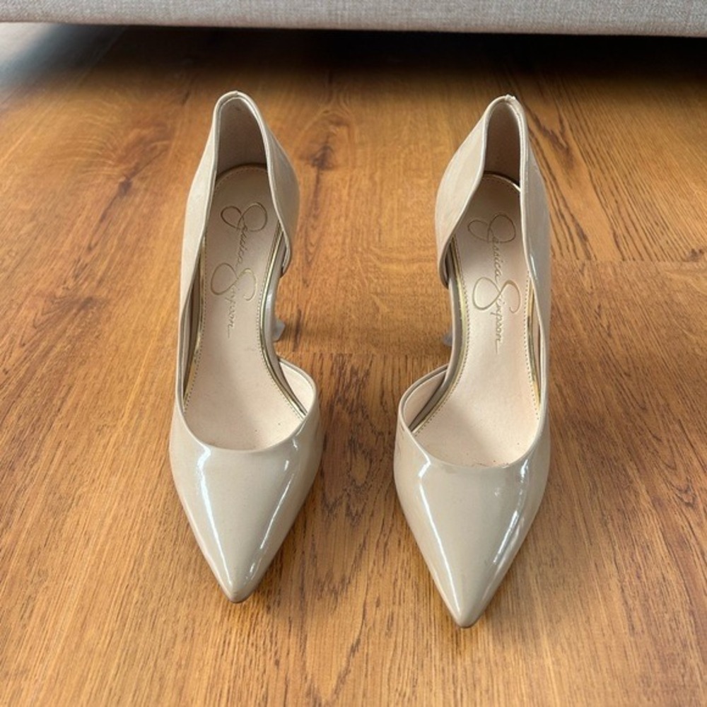Jessica Simpson Nude Patent d'Orsay Pointed Toe Stiletto Heels Pumps Size 7.5